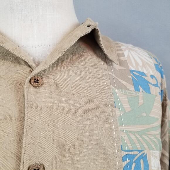 Boca Classics Shirt Mens 2XL Tan Blue Hawaiian Aloha Camp Short Sleeve Button - Picture 6 of 16